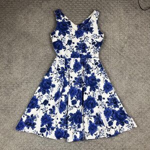 Eva Rose Dress Womens Small Blue Floral Fit Flare Wedding Guest Party Rockabilly